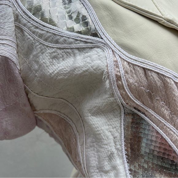 80s Cream & Silver Leather Patchwork Blazer Coat - Picture 14 of 14
